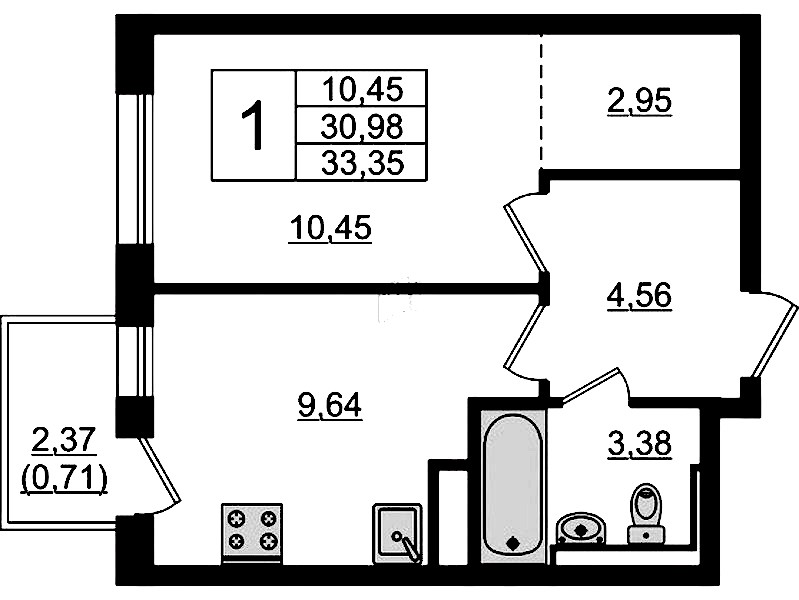 1-комнатная квартира 31.69 м², 11/12 эт., ЖК «Новые Лаврики»